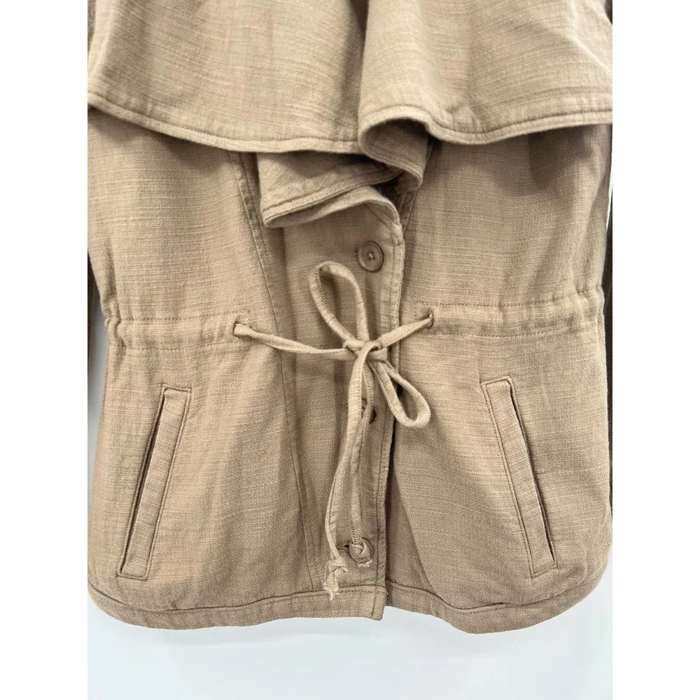 LUCKY BRAND tie waist button up taupe gray waterfall collar brown jacket size XS - Picture 5 of 9